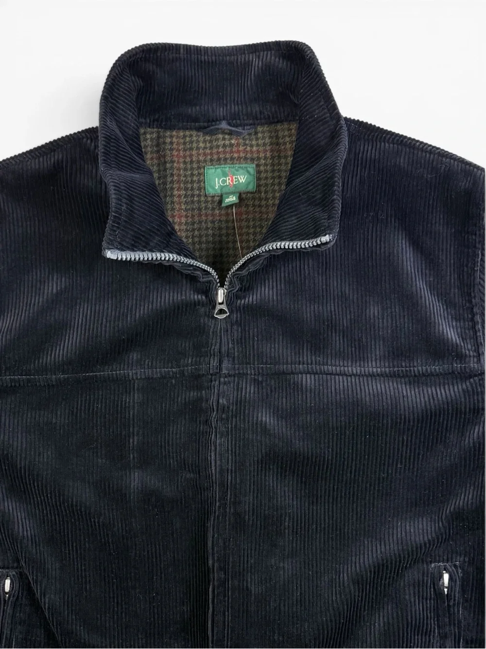 J.Crew Dark Navy Corduroy Bomber Jacket Plaid Wool Lined Men’s Medium NWT